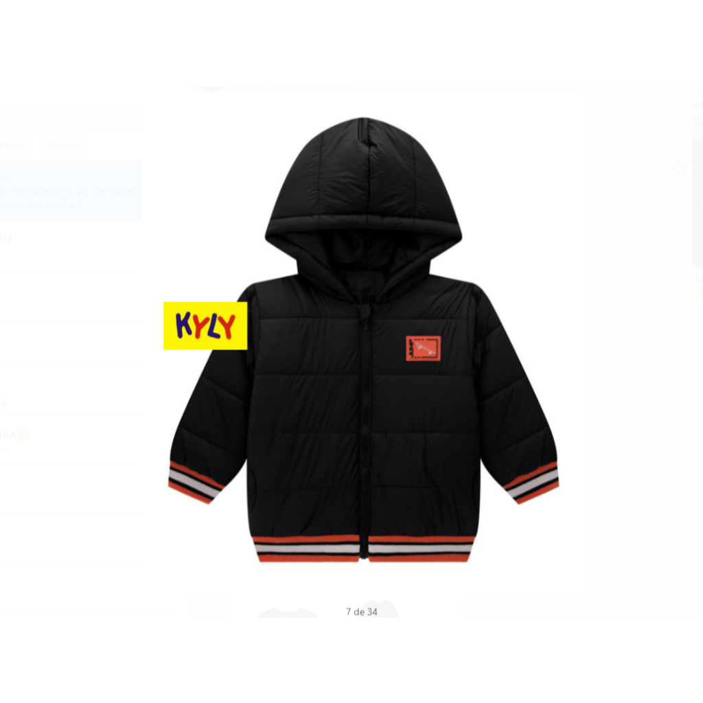 Jaqueta infantil menino acolchoada com capuz em microfibra Kyly 4 ao 8 1000700