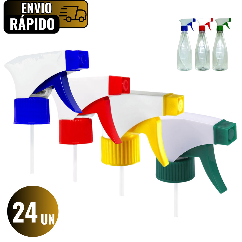 Conjunto 24 Gatilho Pulverizador Borrifador Manual De Plastico Rosca Universal Multiuso Garrafa Pet