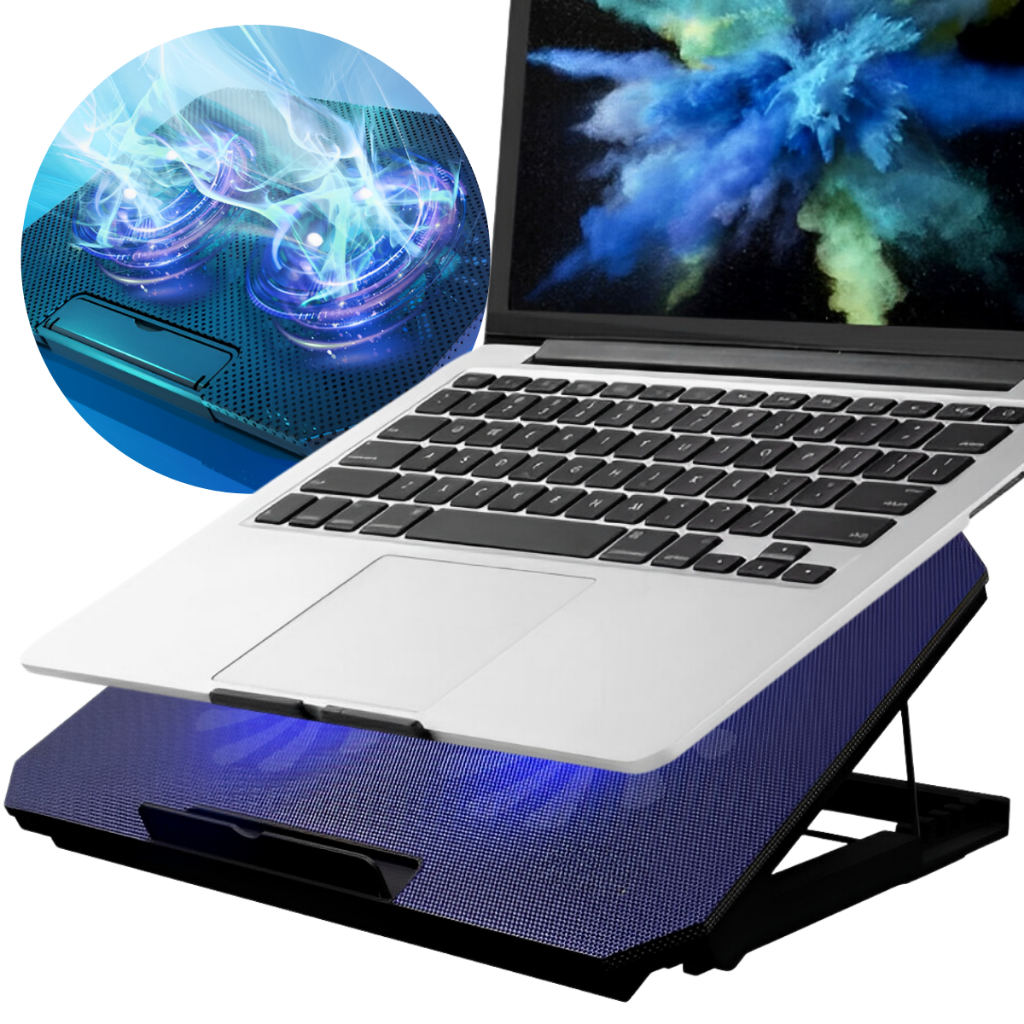 Base Cooler para Notebook Universal  Ajustável, LED RGB, Ventilação Silenciosa, Suporte Ergonômico