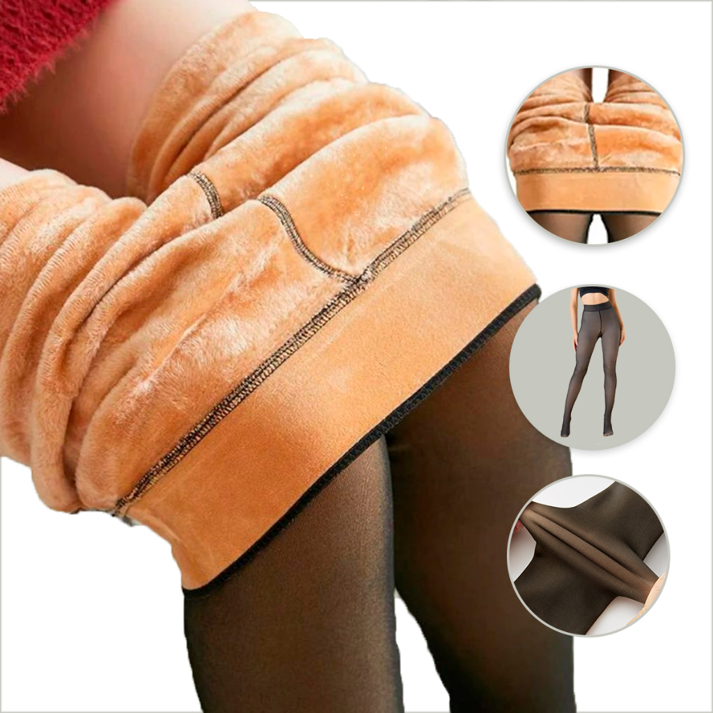 Meia Calça De Lã Térmica Translúcida Forrada Peluciada Frio
