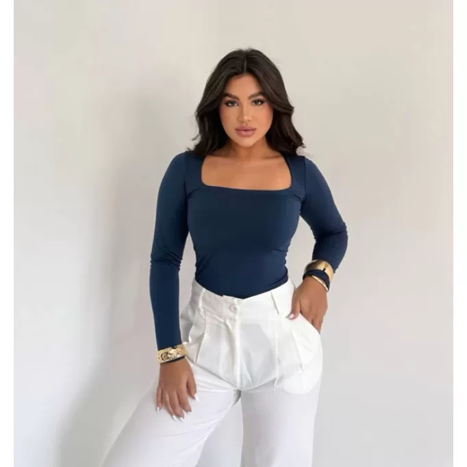 Blusa SUPLEX feminina Manga Longa Gola Quadrada Mo