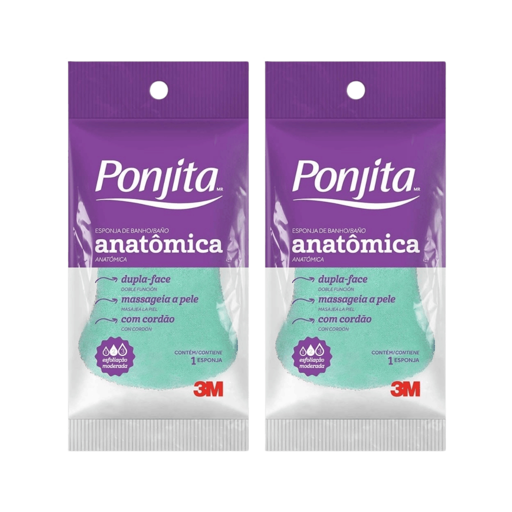 Esponja Ponjita 3M de Banho Anatômica | Limpeza Suave e Esfoliação  1 ou 2 Unidades Sortidas