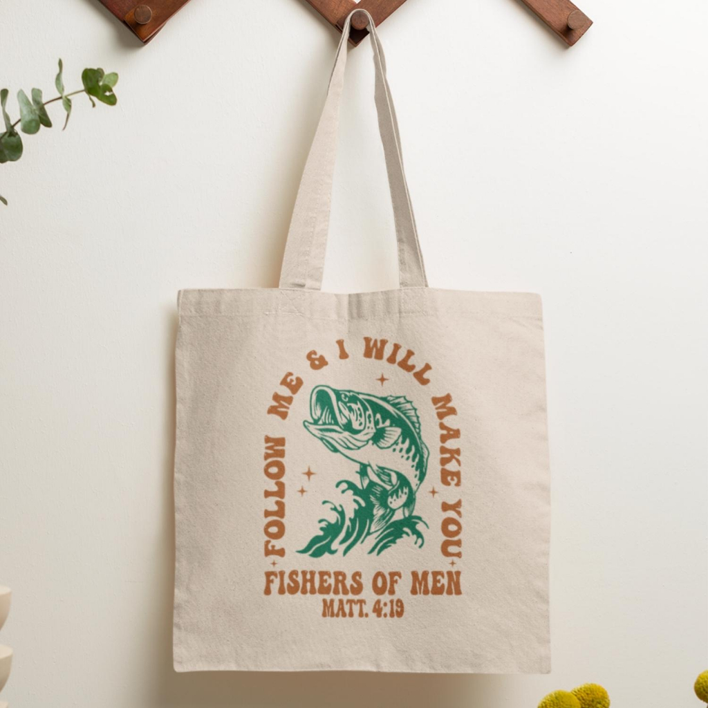 Bolsa Sacola Ecobag Gospel Vos Farei Pescadores de Homens Matheus 4:19 Com ou Sem Zíper 100% Algodão