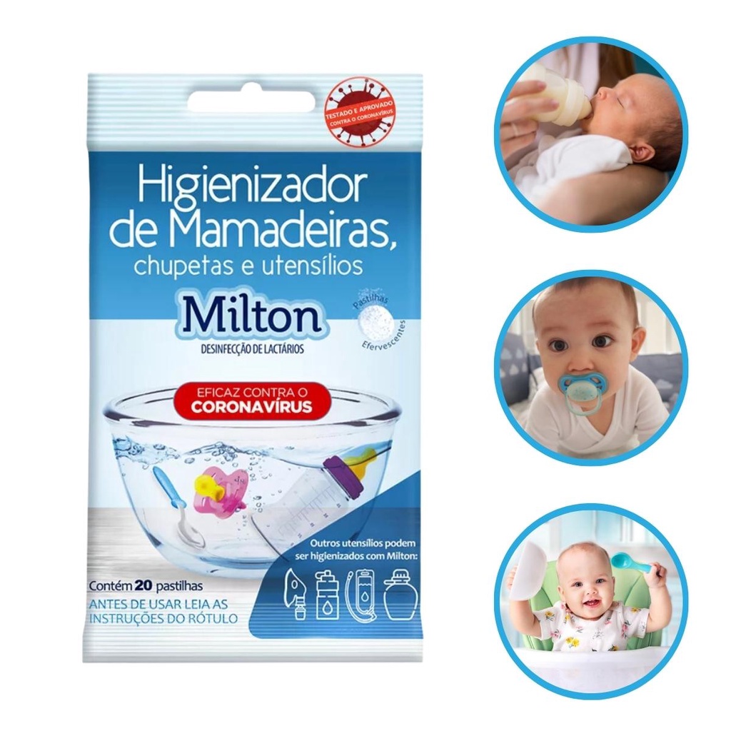Pastilhas 20un. Higienizadoras p/Limpar  Utensílios de Bebê – Milton