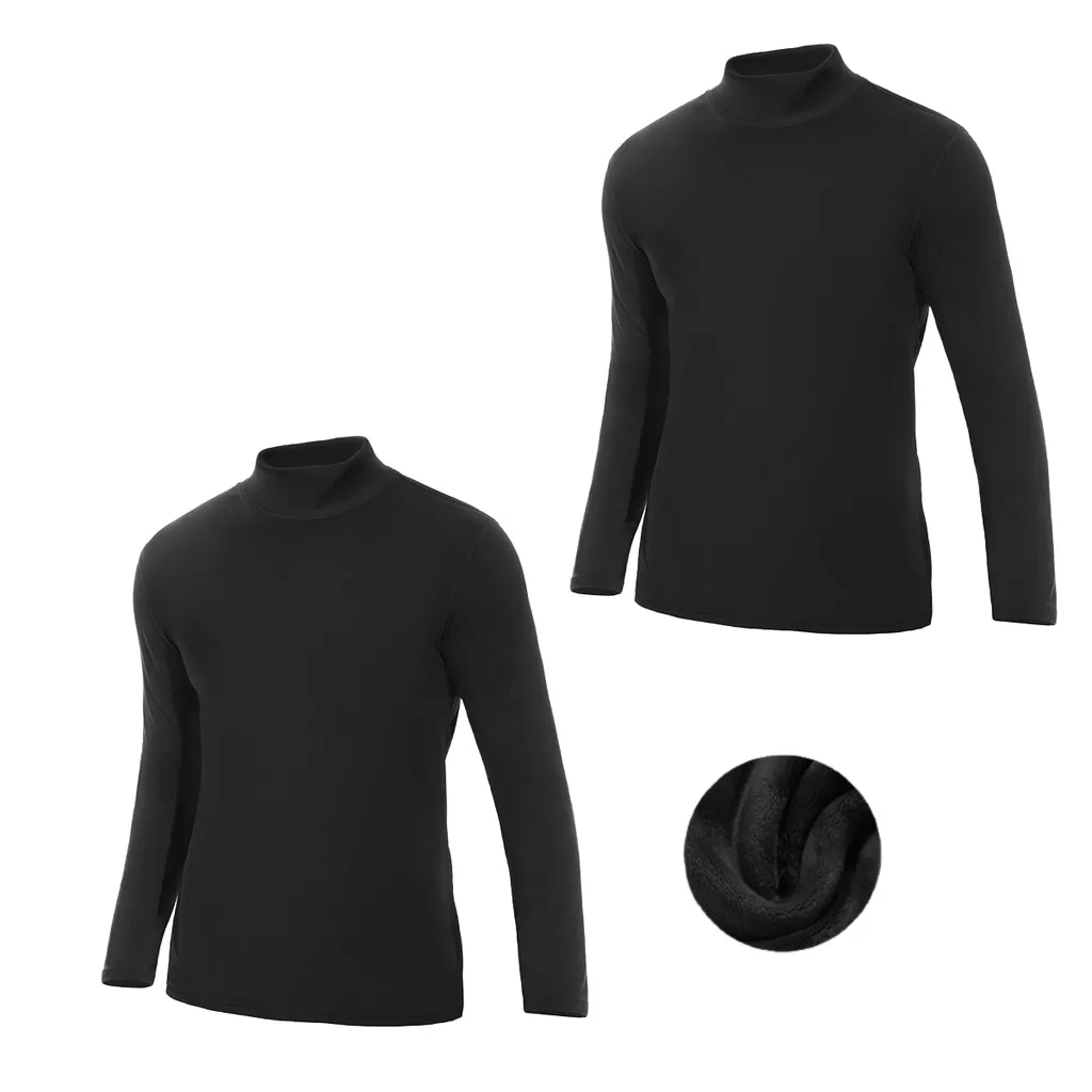 Kit 2 Camisa Gola Alta Peluciada Tecido Flanelado Camiseta Para Treino Em Dias Frios Segunda Pele