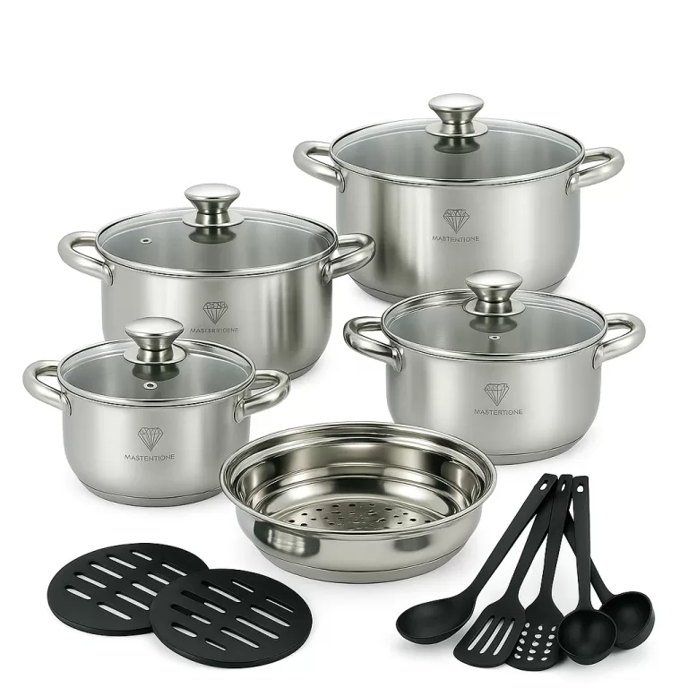 Jogo de Panelas 19 Peças Aço Inox Genebra + Aces