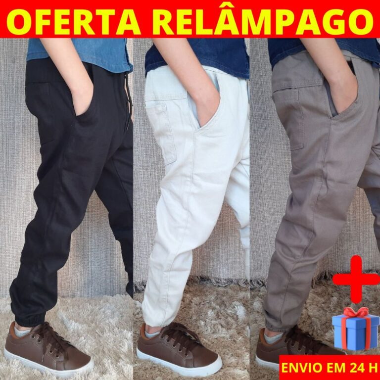 Kit 3 Calças Jogger Infantil Menino Sarja Com 4 B