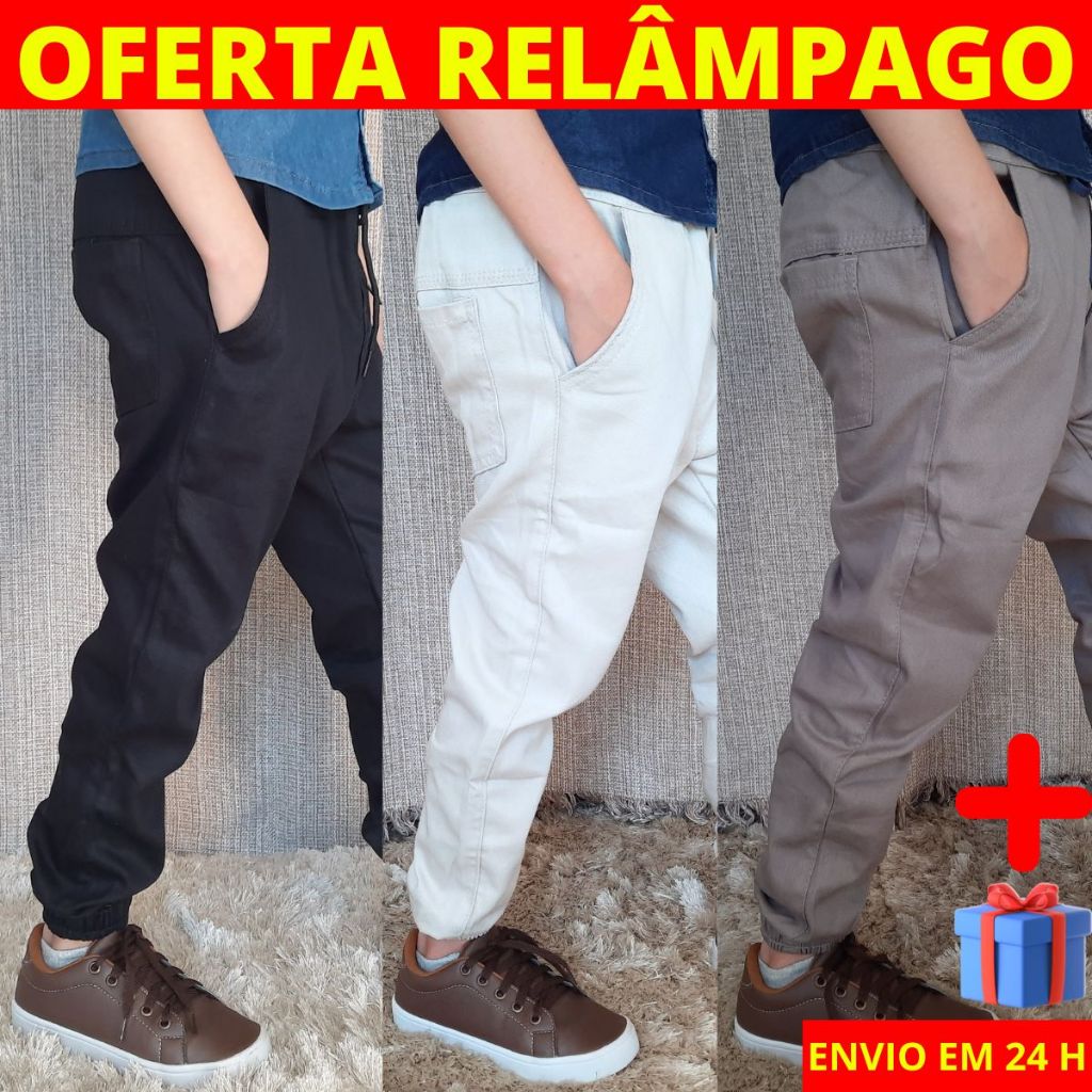 Kit 3 Calças Jogger Infantil Menino Sarja Com 4 Bolsos