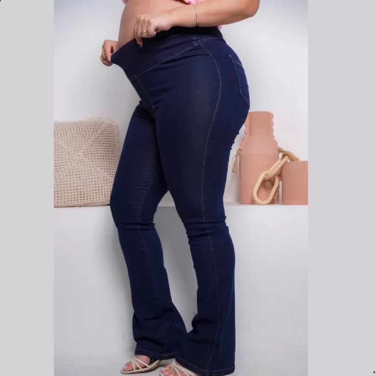 Calça Flare Gestante Com Cós Adaptavel Jeans Gra