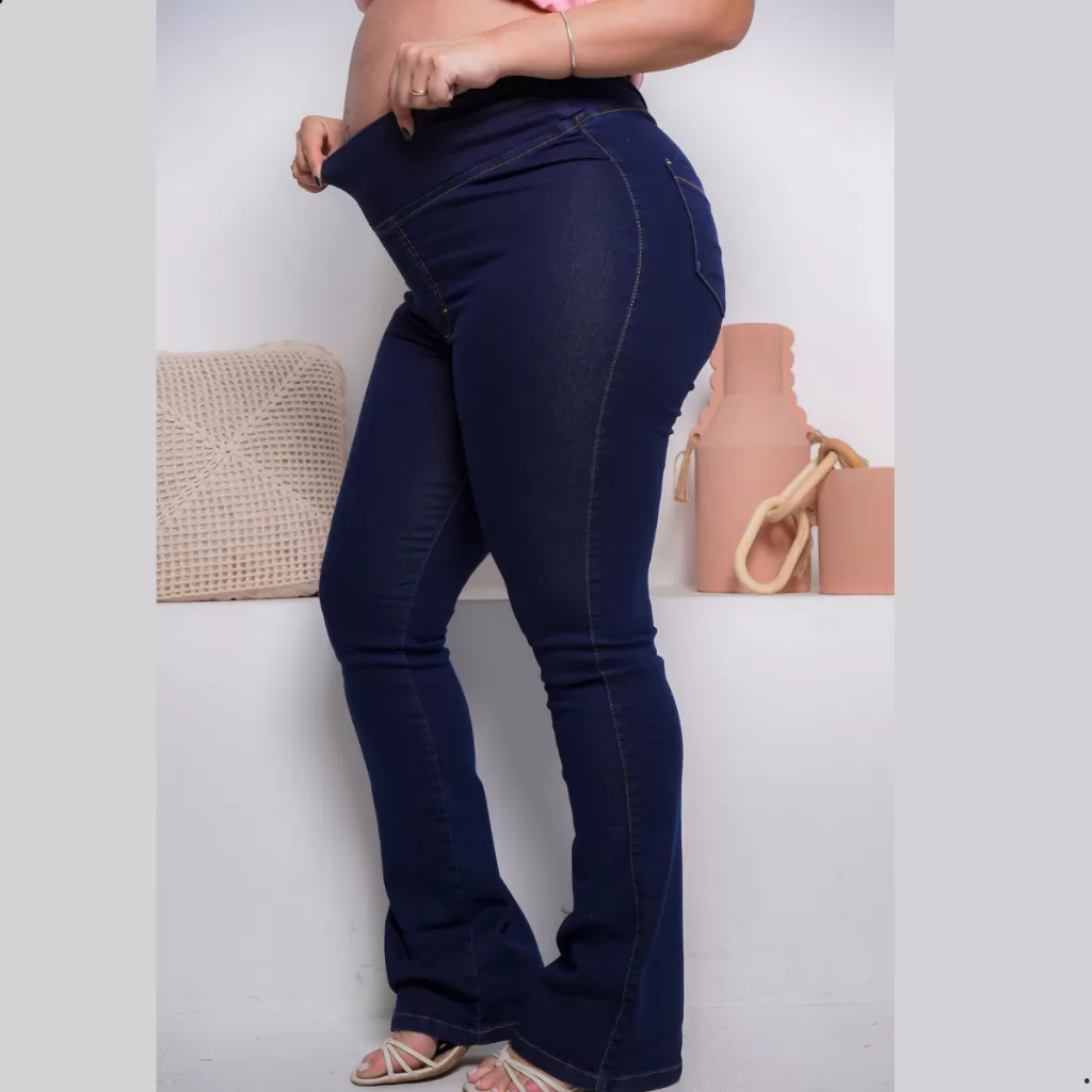 Calça Flare Gestante Com Cós Adaptavel Jeans Gravida