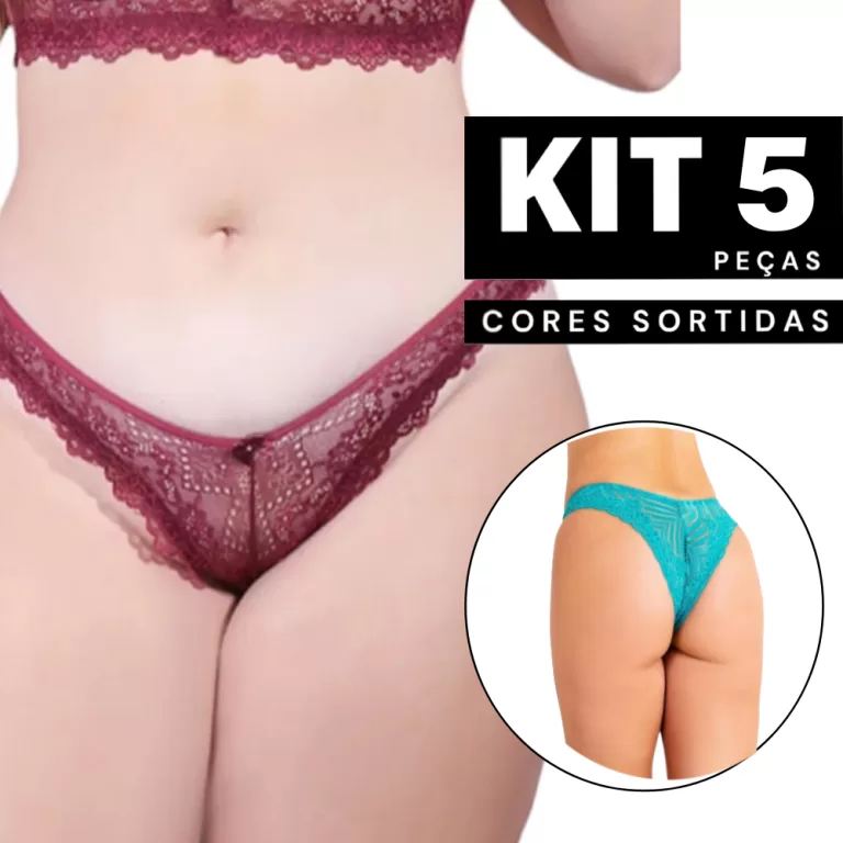 Kit 5 Calcinha Plus Size Em Renda Algodão Lingeri