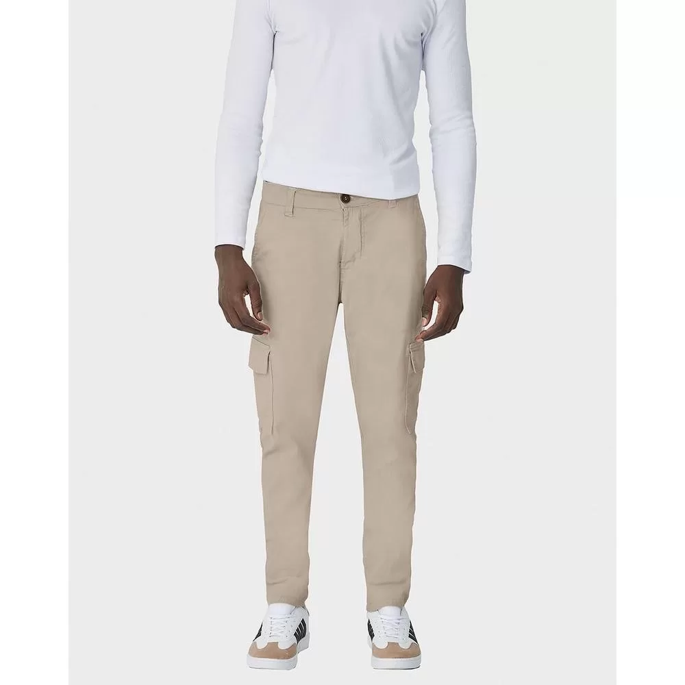 Calça Masculina Chino Cargo Em Sarja Com Elastano
