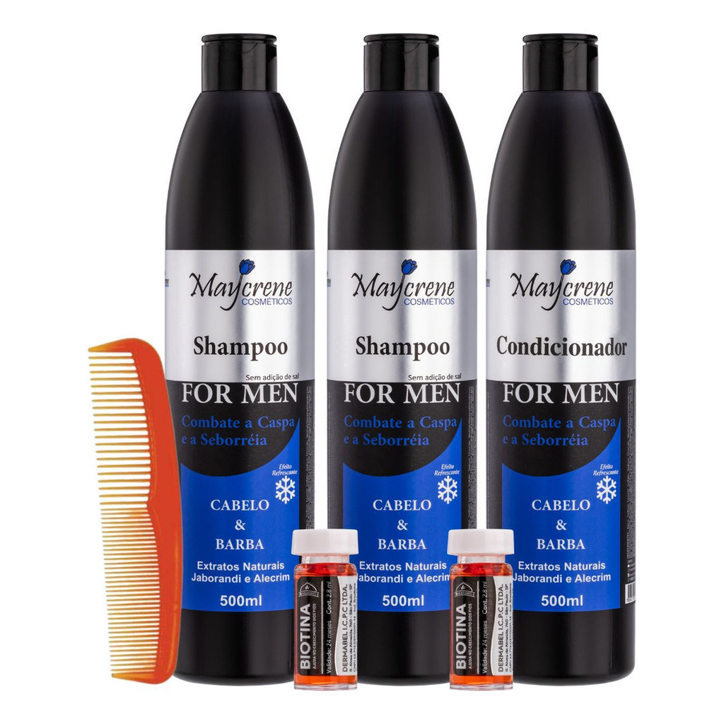 Kit For Men Anticaspa Combate Caspa e Seborreia 2 Shampoo 1Condicionador 1Pente 2Ampolas Crescimento