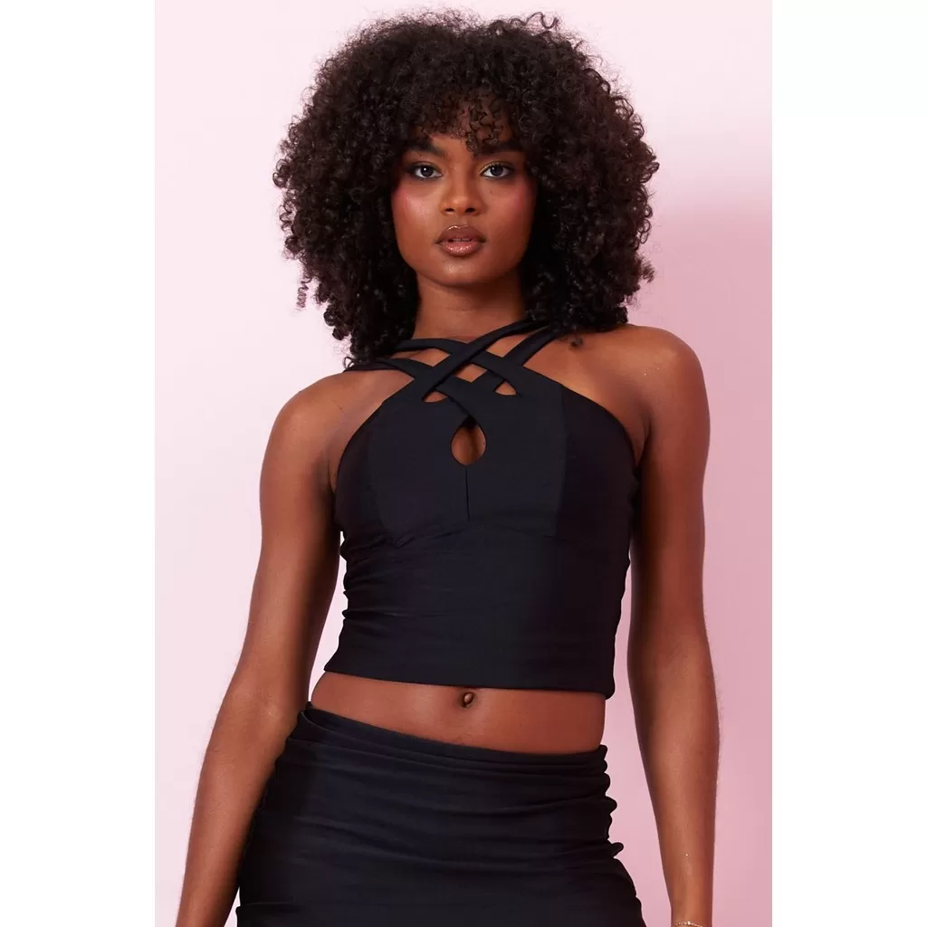 Blusa Feminina Up Glam Alça Transpassada Planet Girls Preto