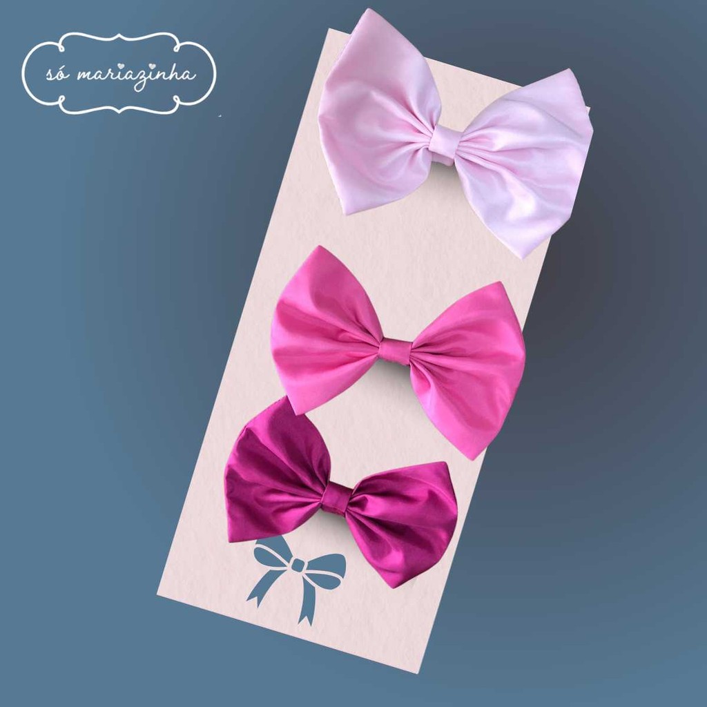 kit Laço Decorativo de Cabelo Com 3 unidades: Rosa Bebê, Rosa Chiclete, Pink REF4201