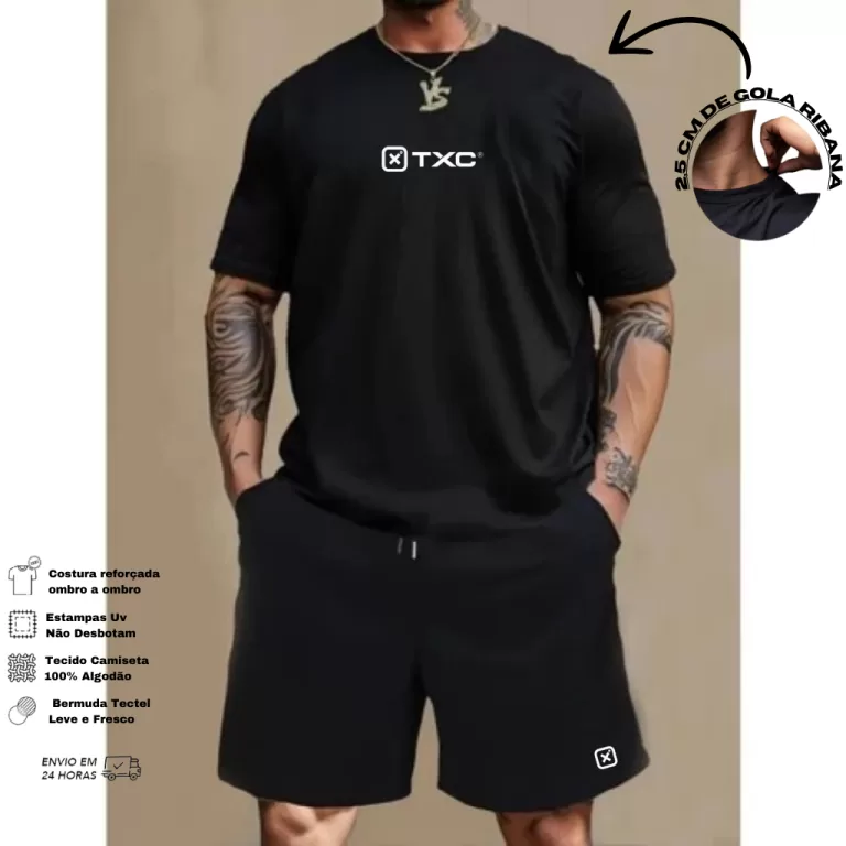Conjunto Kit Camiseta 100% algodão E Bermuda Tect