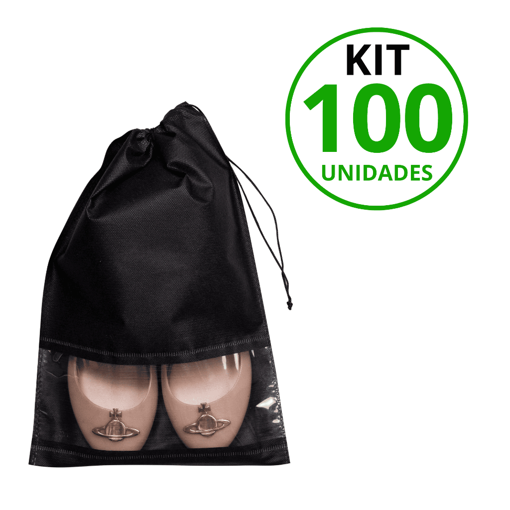 Kit 100 Unid Sacos para Sapato com Visor – Em TNT Liso, 27x37cm + BRINDE