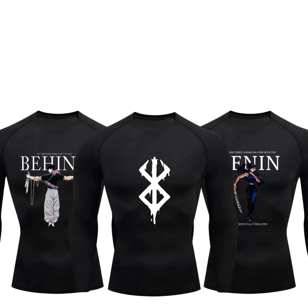 Kit 3 Camisetas Compressão Proteção Uv Estampada Tecido Gelado Segunda Pele Manga Longa Animes Toji