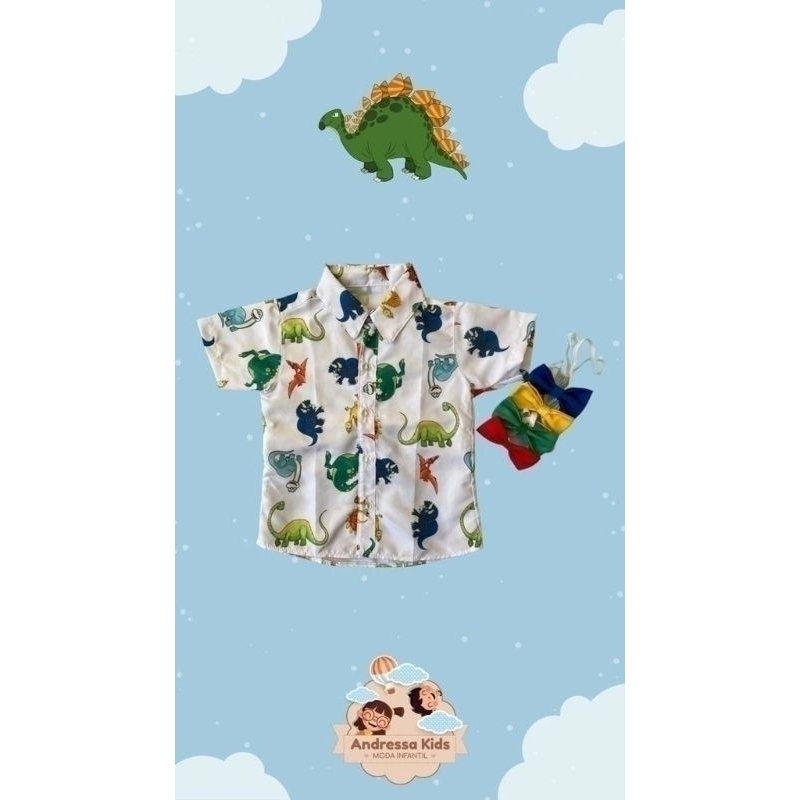 camisa social dinossauro tam 1.2 anos e 3.4 anos