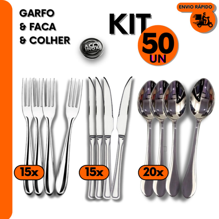 Kit 48 Talheres de Mesa 15 Garfo 15 Faca e 18 Colh