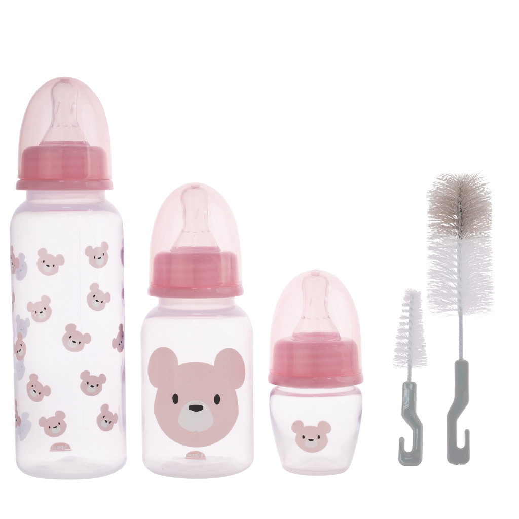 Kit 3 Mamadeiras 250/150/40ml Com Escova de Limpeza Menino Menina Chuquinha