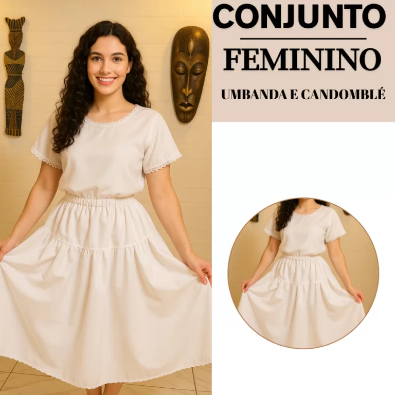Roupa de Umbanda Feminina 2 Pç Conjunto Candombl