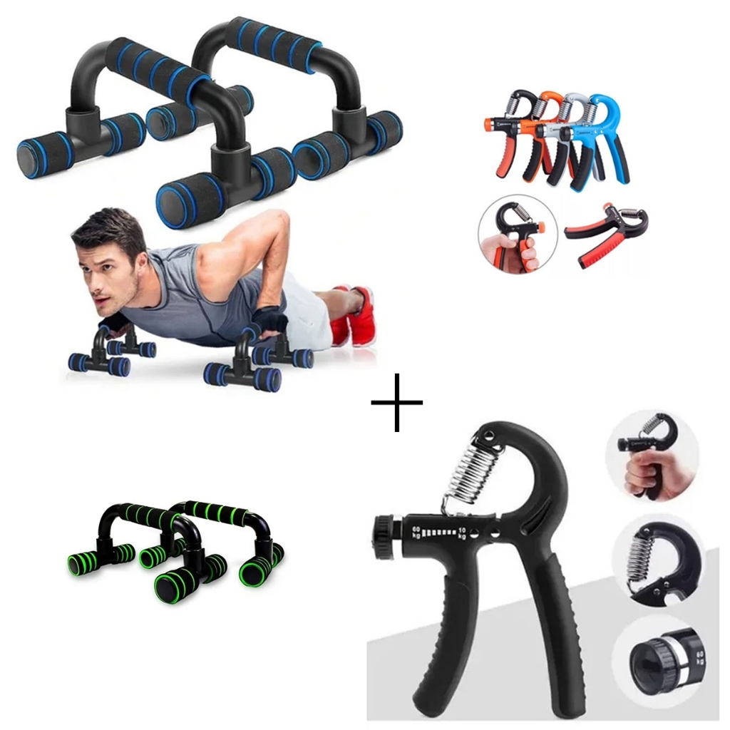 Barra Chão Flexão Treino Ombro Triceps Peito Abdômen Hand Grip Mola Com Ajuste 10 A 40k Fisioterapia