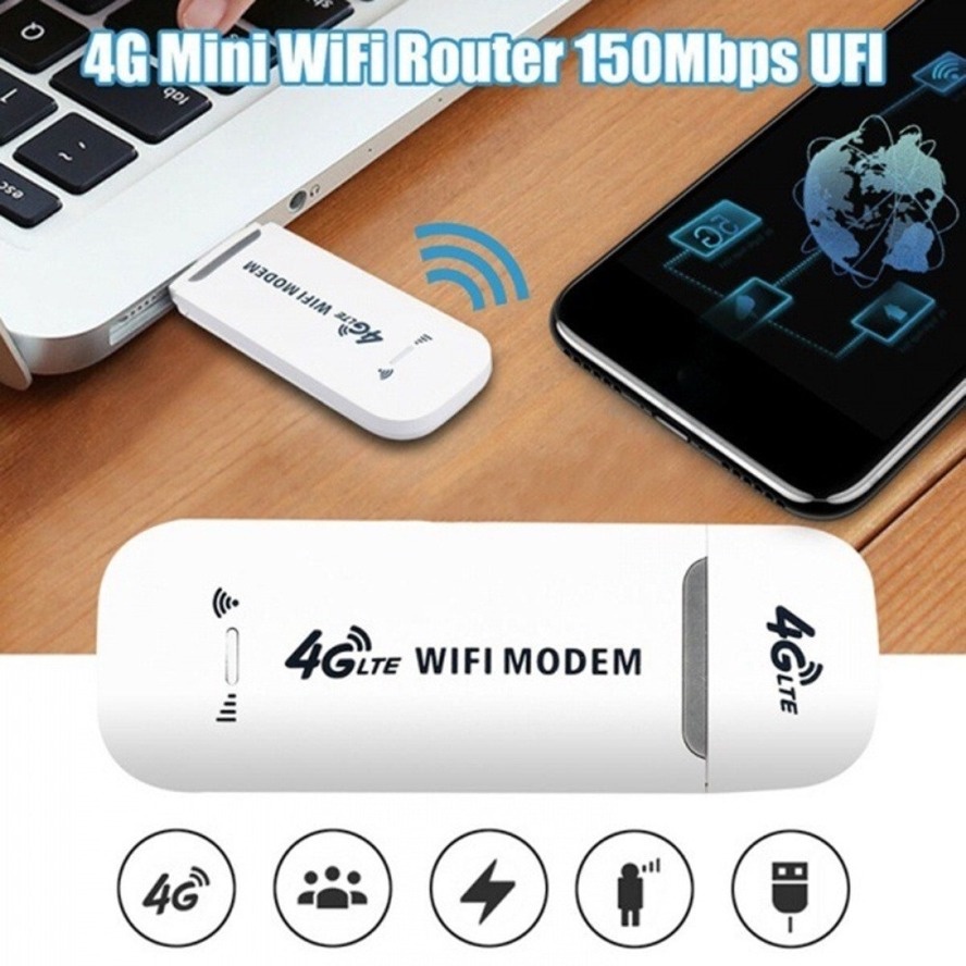 4G LTE USB Modem 150Mbps Speed – Portable WiFi Hotspot, Unlimited Bypass, Plug E Play, Unlocked SIM