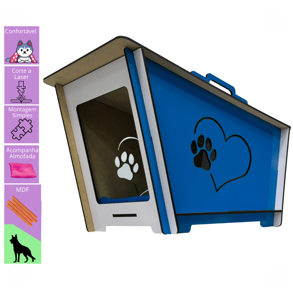 Casinha para cachorro em madeira mdf com almofada pelúcia