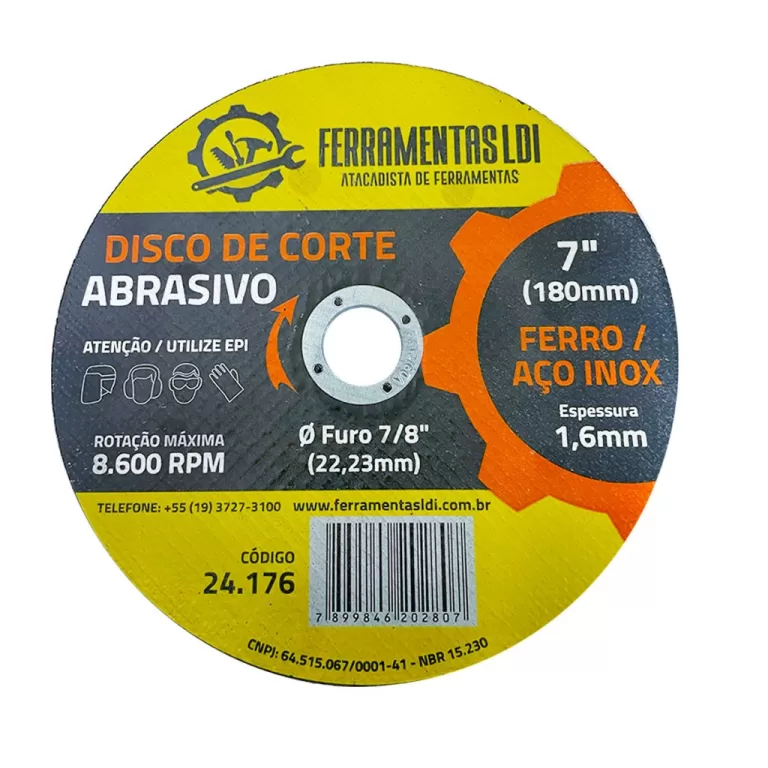 Disco de Corte 180mm para Aço Inox LDI Ferramenta
