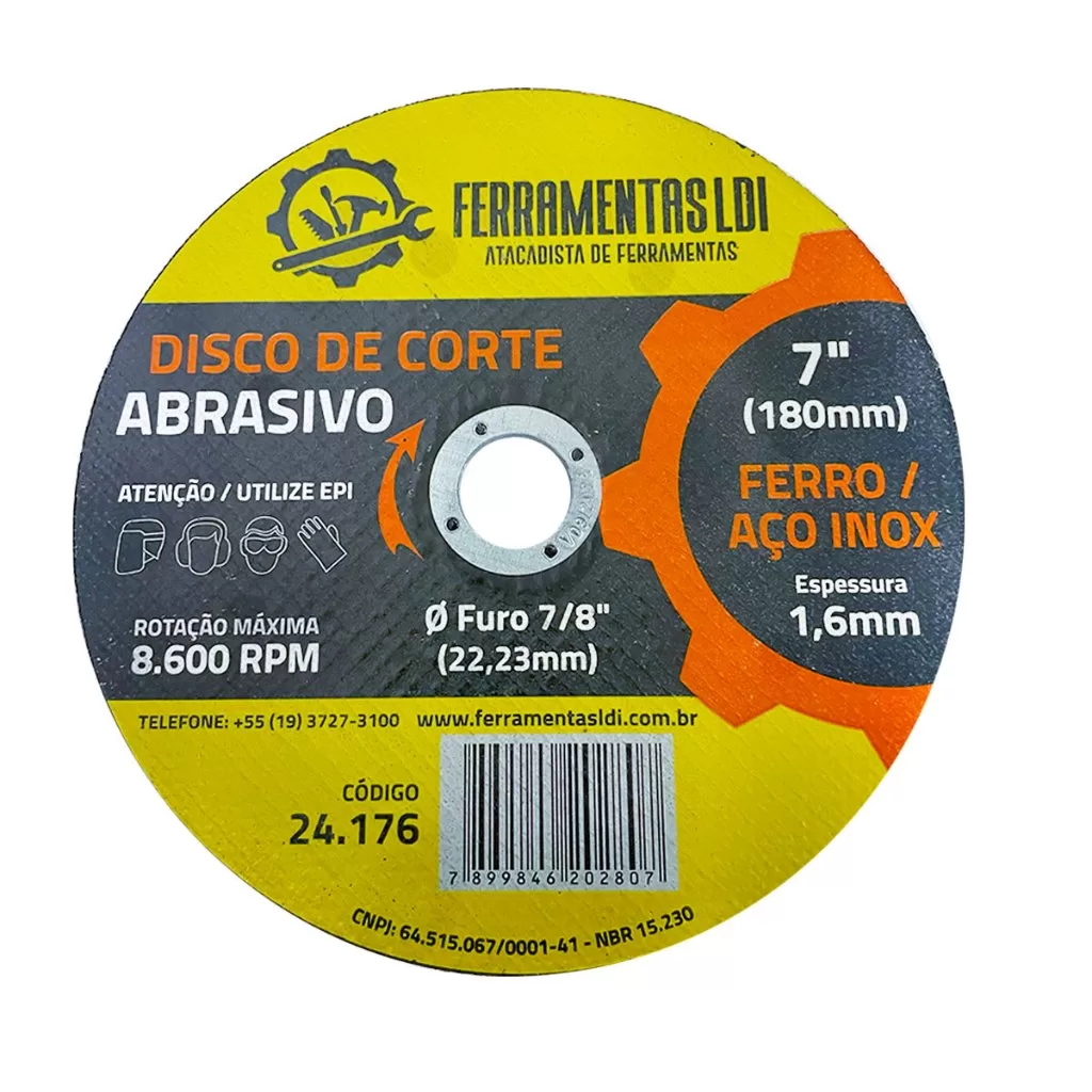 Disco de Corte 180mm para Aço Inox LDI Ferramentas
