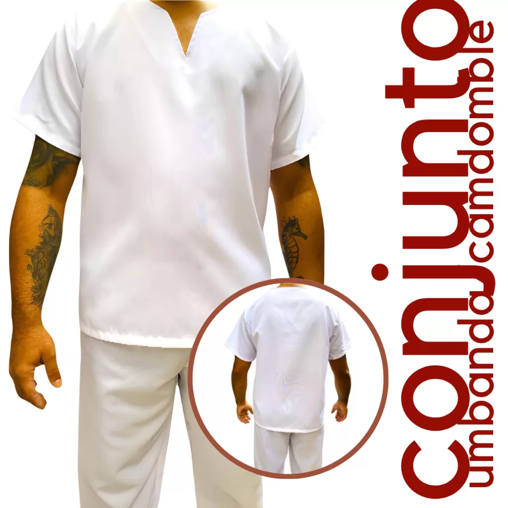 Roupa Conjunto Ração Em Oxford Masculino Branca Preta Candomblé Umbanda 2pç