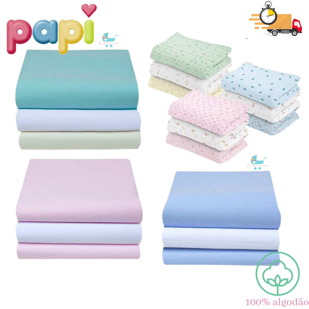 Kit 6 Cueiros Bebê Flanelado Estampado 100% algodão 80cm x 50cm liso e estampado