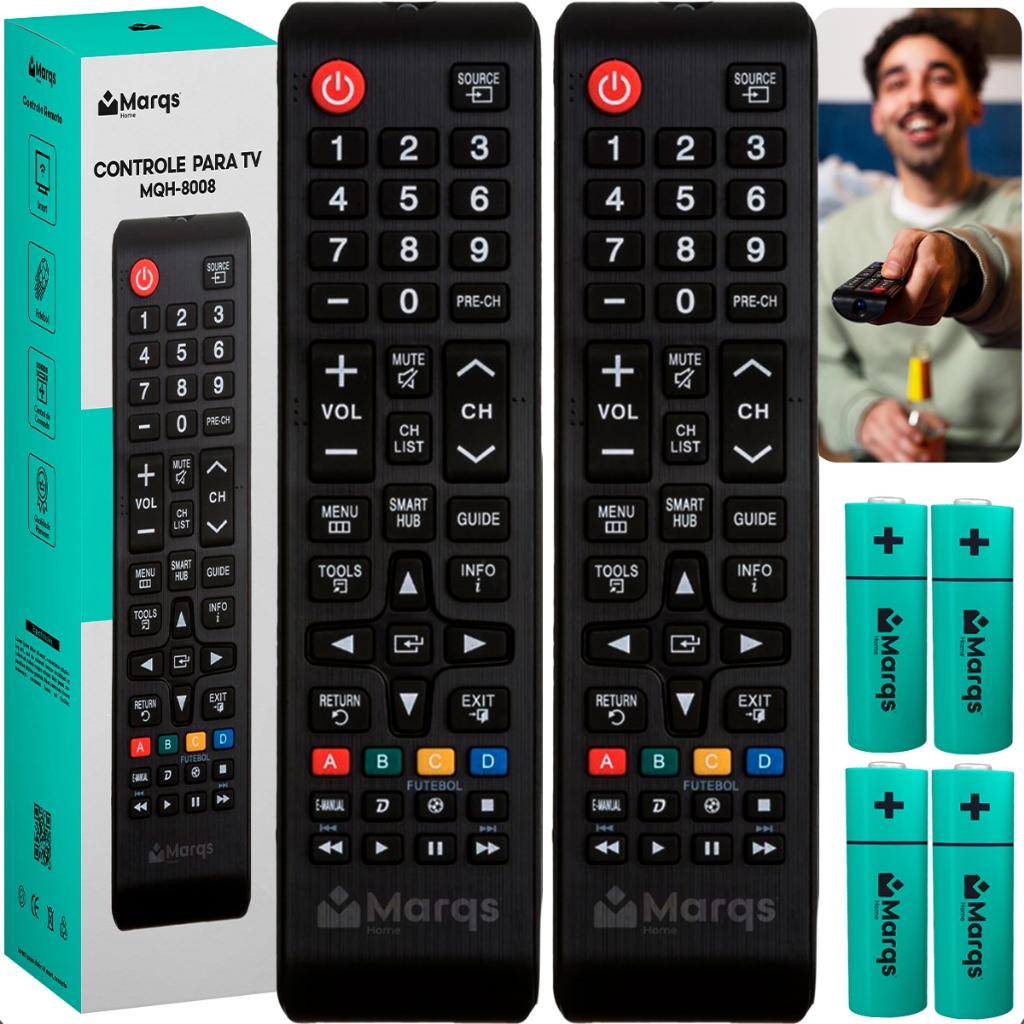 Kit 2 Controle Remoto Compativel Tv Samsung 4K Smart Hub Universal Un Au Ku Polegadas Marqs Home