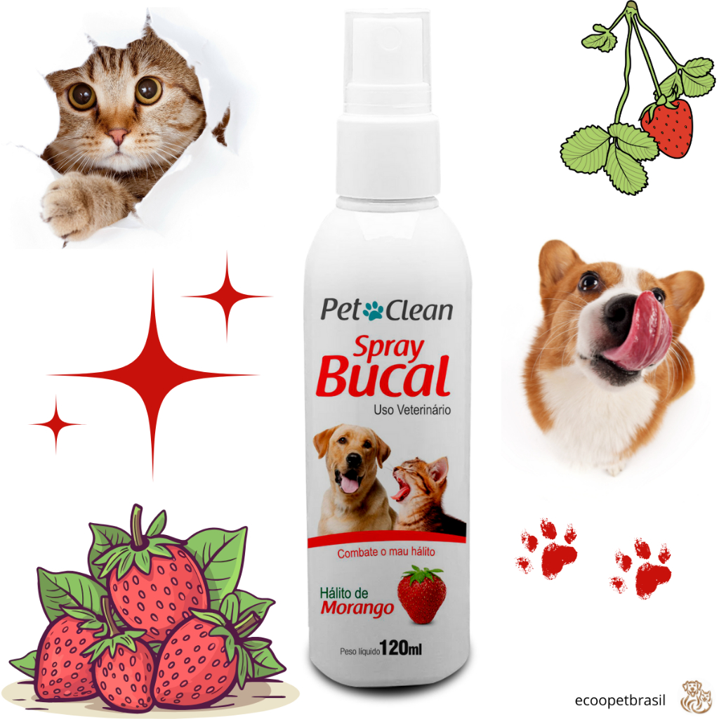 Spray Bucal Contra Mau Hálito De Cães Pet Clean Morango