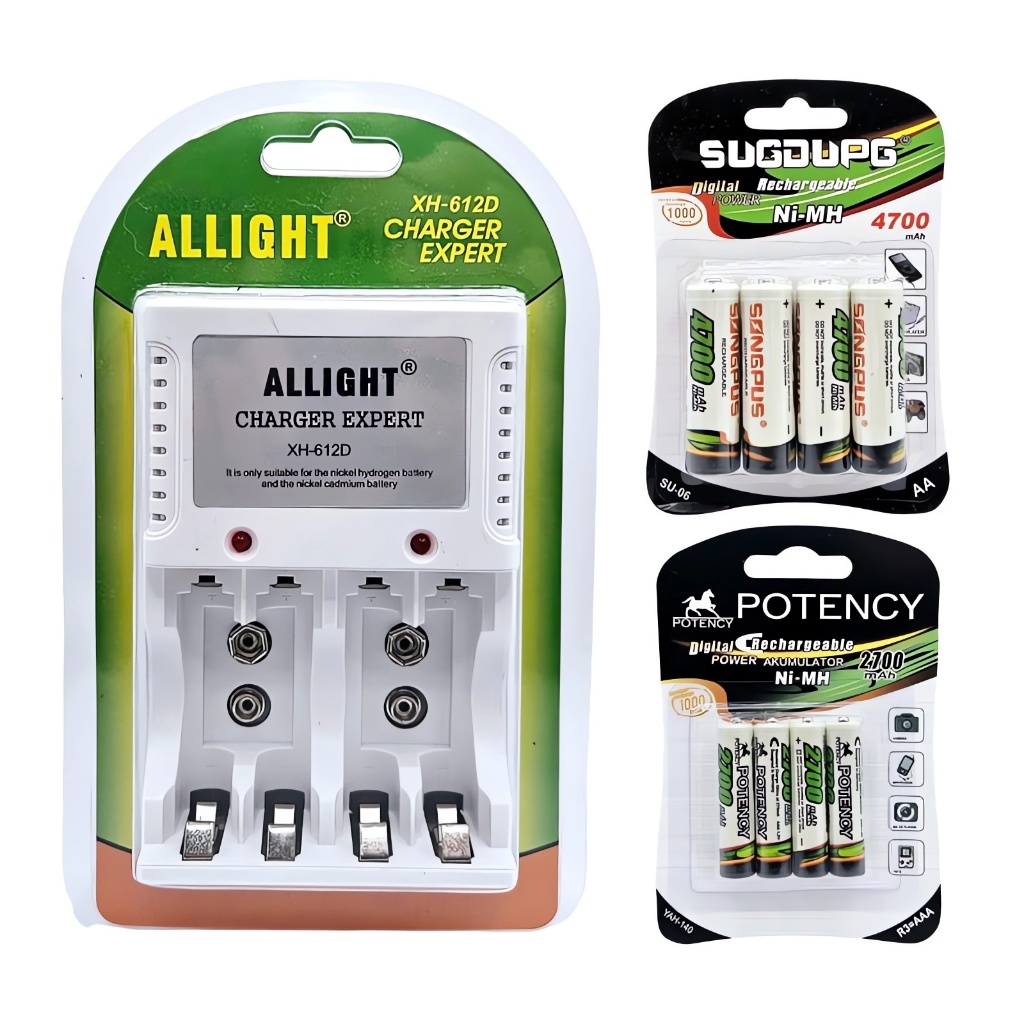 Kit Carregador de Pilhas AA AAA Bateria 9V Bivolt