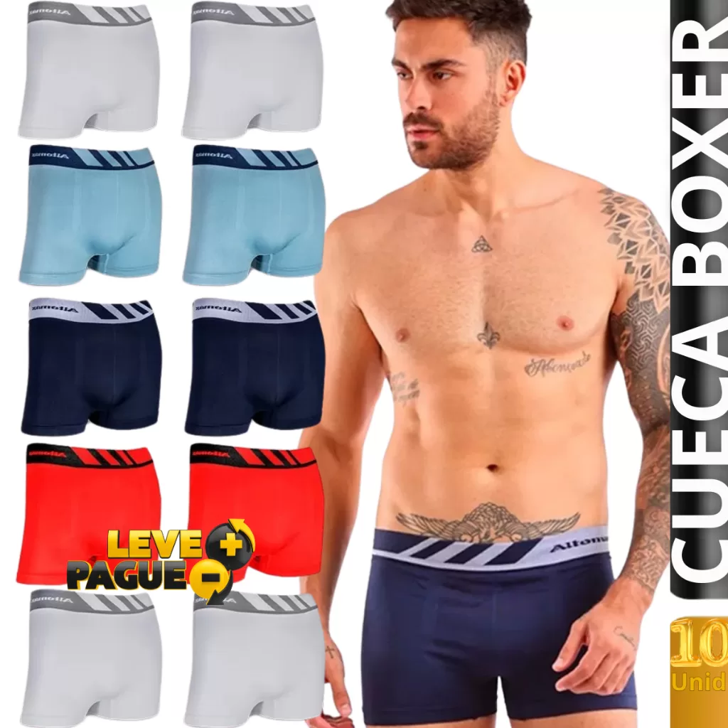 Conjunto 10 Cuecas Boxer Adulto Microfibra Sem Costura Top | Perfeitas para Trabalhar | Compre Agora