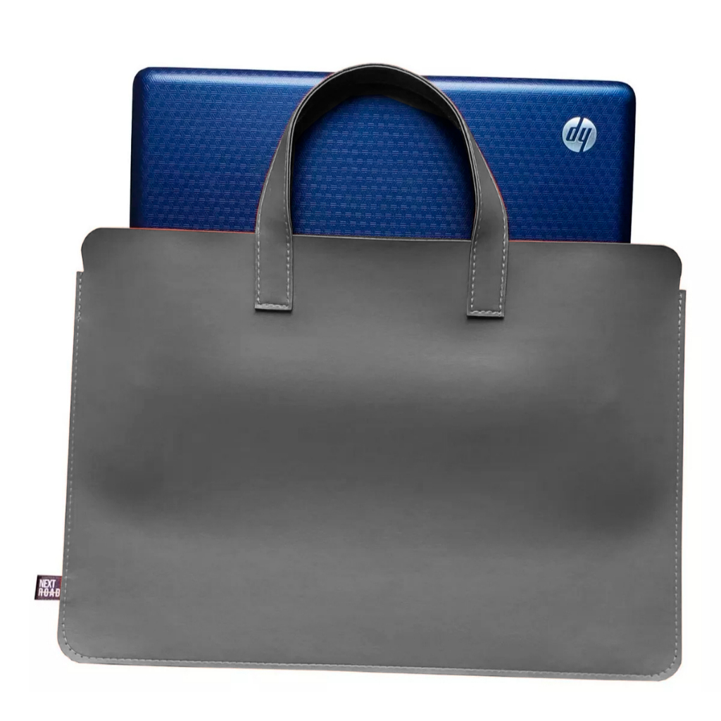 Sacola para Notebook de Couro com Alça Cinza Claro Premium