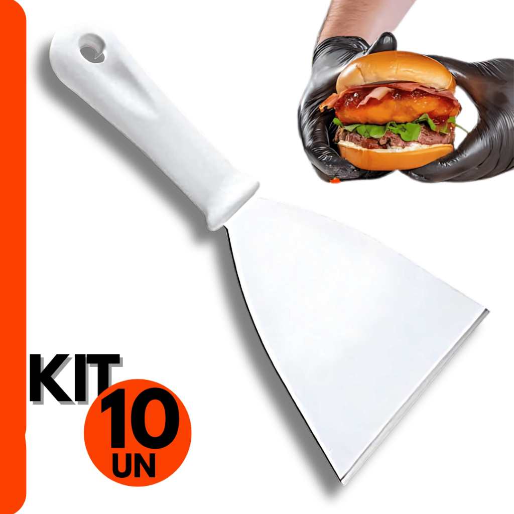 Kit 10 Espátulas Retas Inox 4 Chapa Lanche Chapeiro Cozinha Original