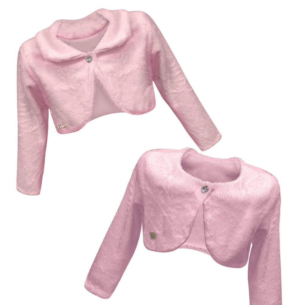 Bolero Casaquinho Infantil Rosa de Pelo Pelinho Inverno Menina Festa Casamento