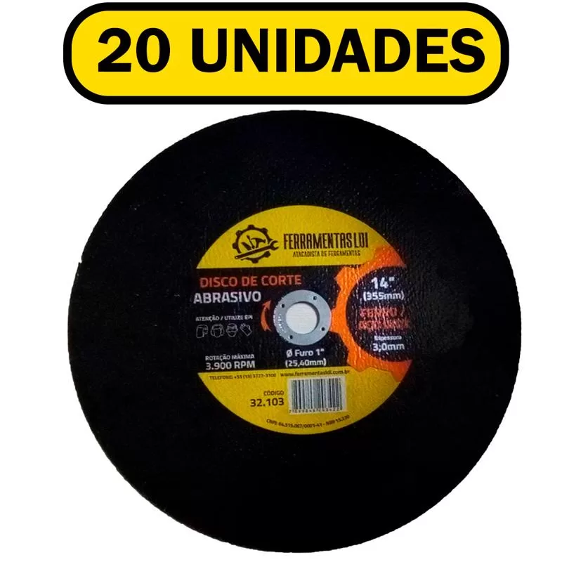 KIT 20 DISCO CORTE FERRO / AÇO INOX 355,0 X 3,00 X 25,4 LDI