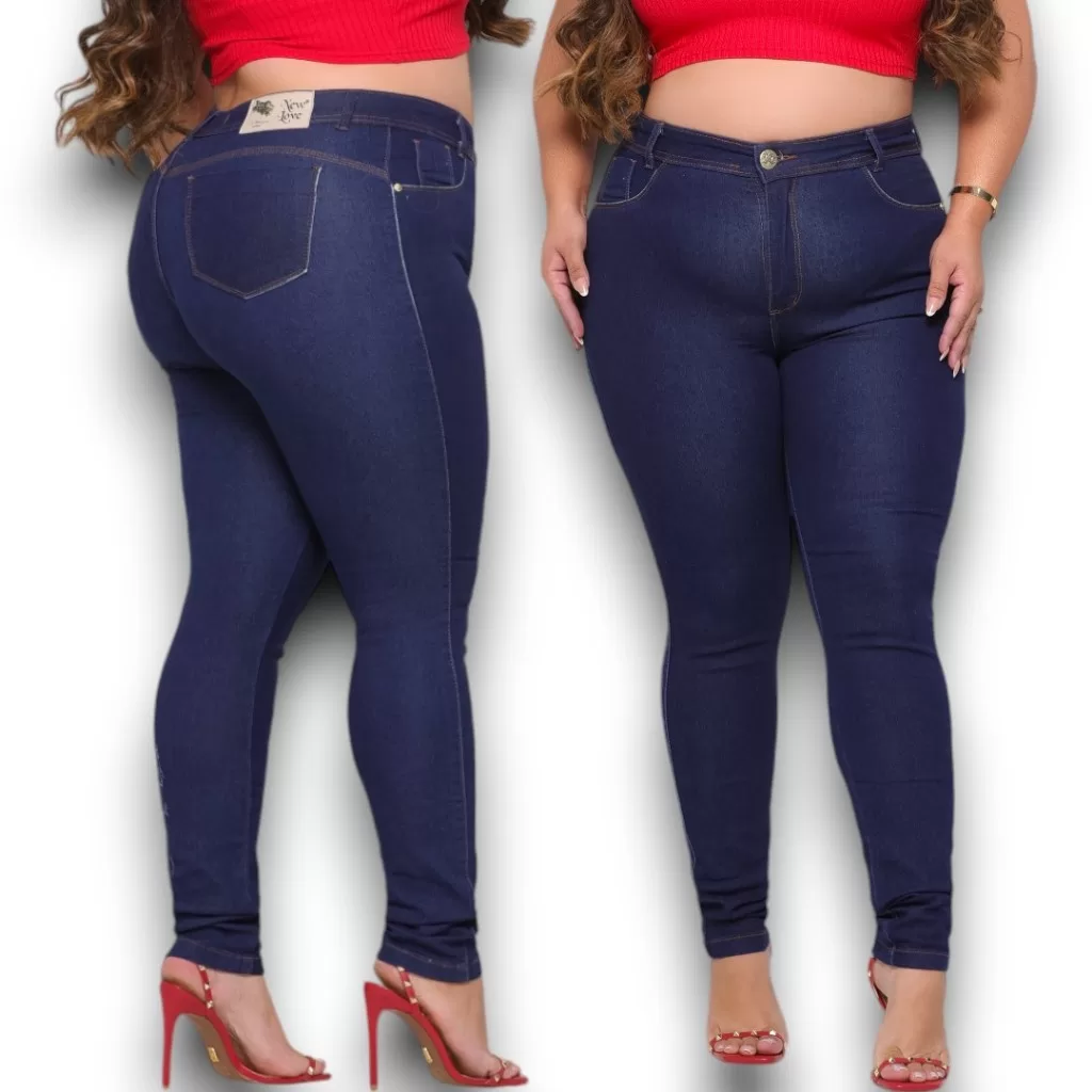 Calça Jeans Feminino Plus Size Cintura Alta Com Lycra Strech Elastano Premium Curve