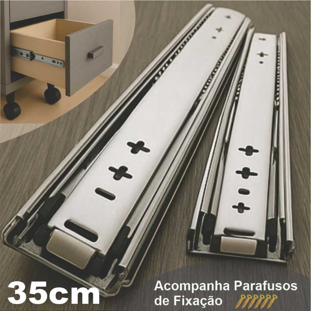 2 Pares Corrediça de Gaveta 35cm Trilho Telescópico Ligth Com Parafusos