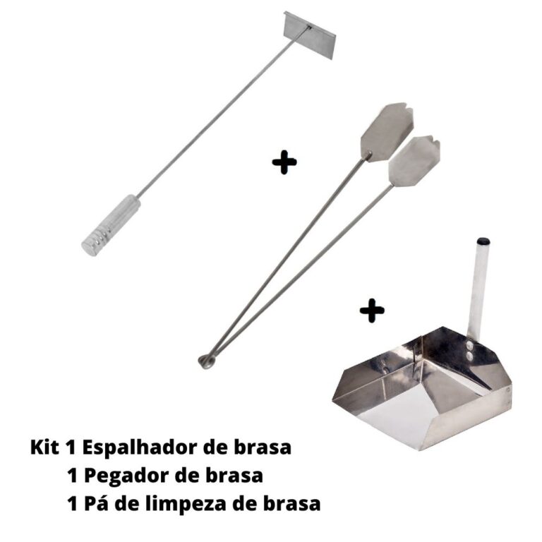 Kit Espalhador de Brasa + Pá de Limpeza + Pegador