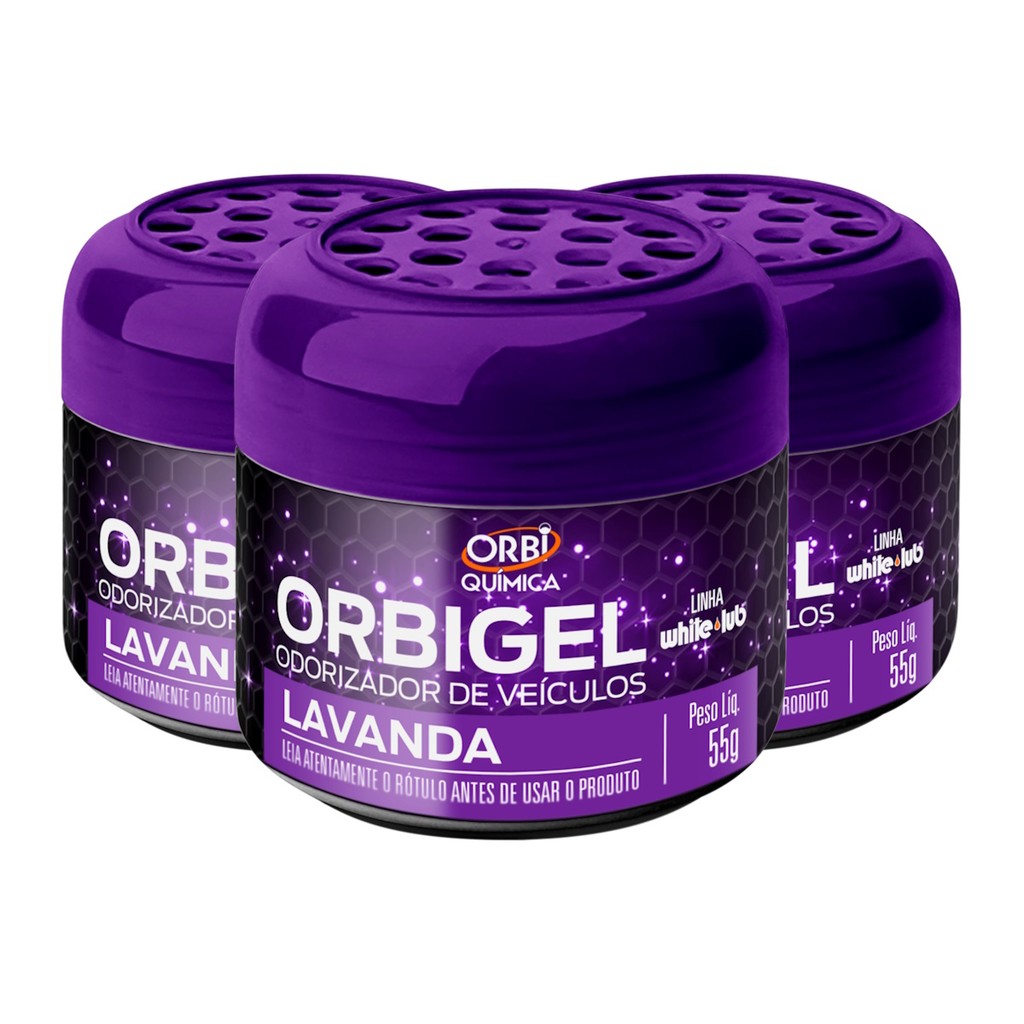 Aromatizante Para Carros e Outros Ambientes Em Gel Fragrância Lavanda 55g Orbi Química Kit com 3