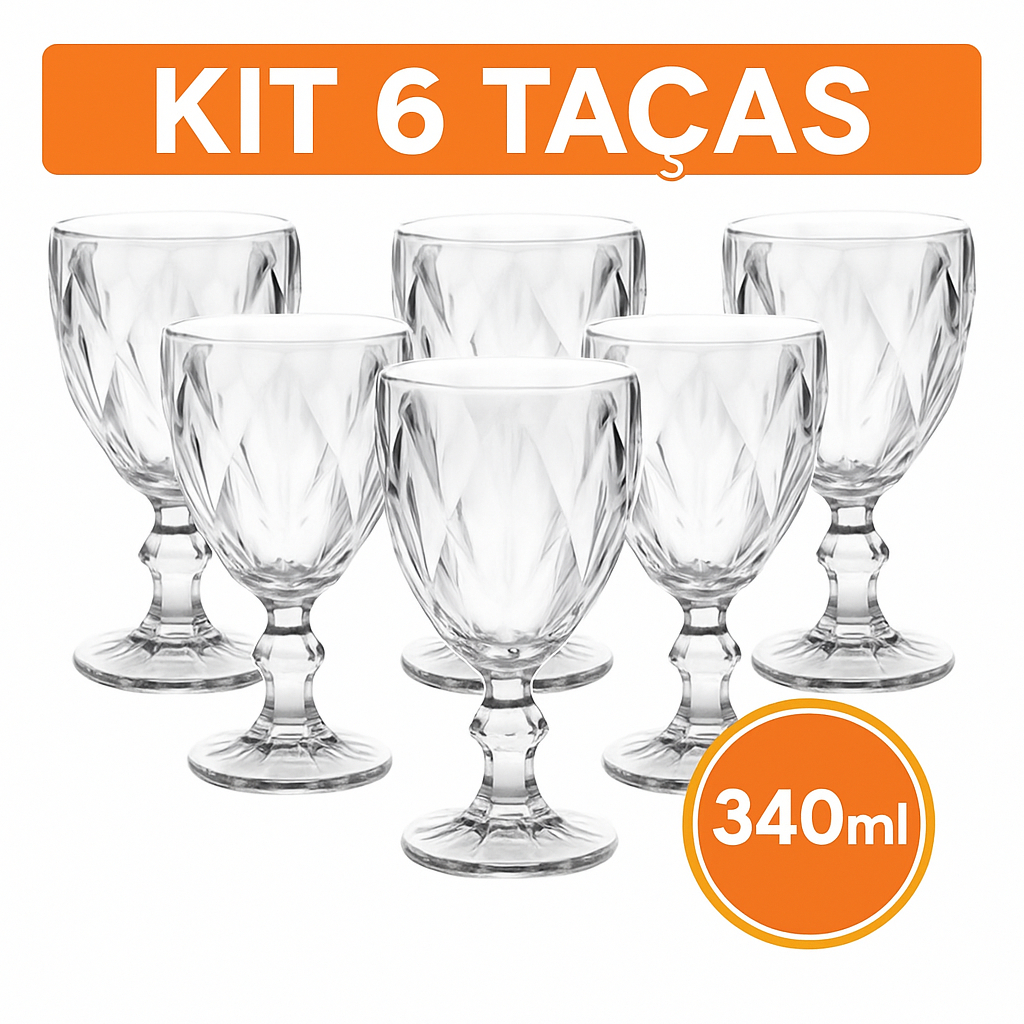 Kit 3/6/12 Taças Copo Diamond Vidro Transparente Para Bebidas 340ml