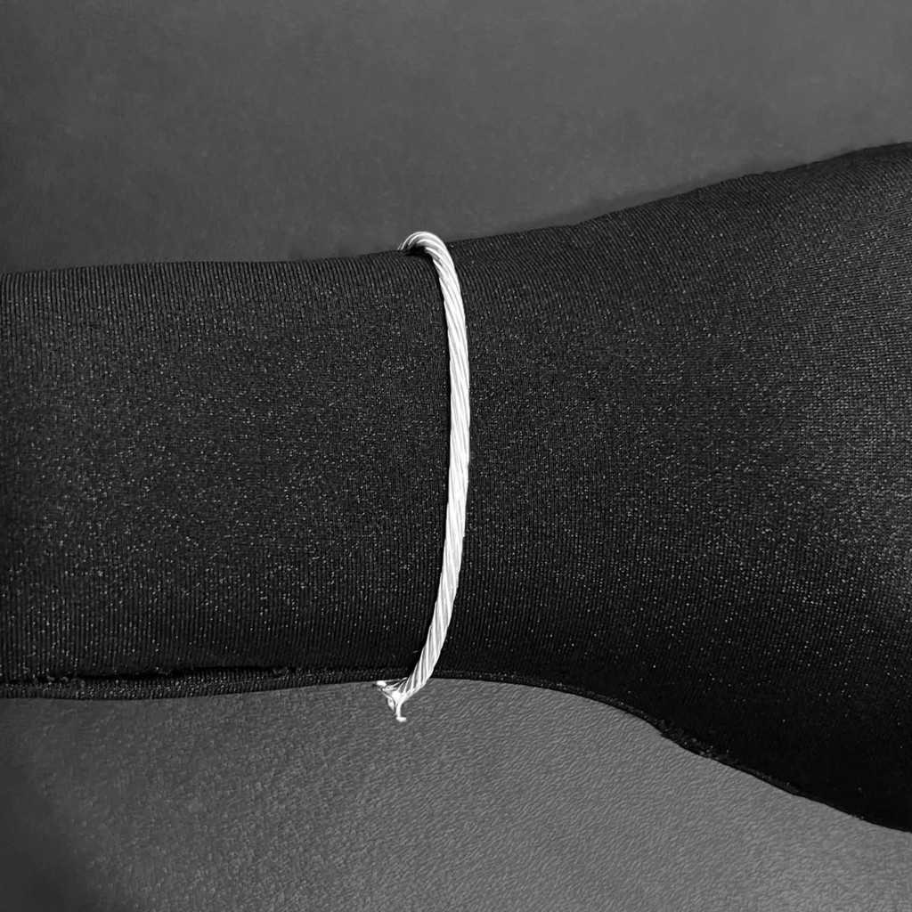 Bracelete Masculino 2,4mm Fio Aspiral Fecho Gaveta de Prata Italiana 925