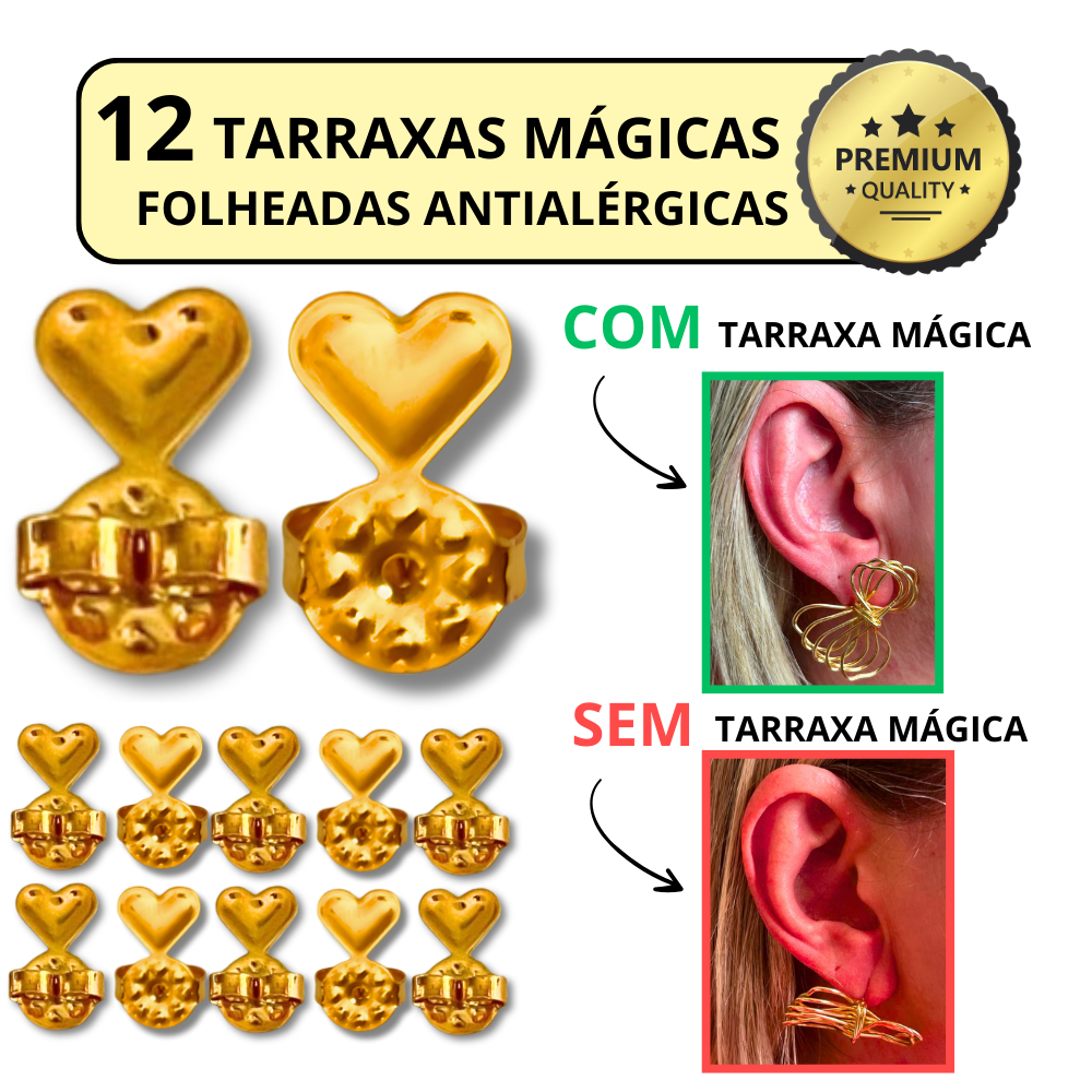 Kit 12 Unidades Tarracha Tarraxa Mágica Lift up Antialérgica Banhada a ouro Sustentação de Qualidade
