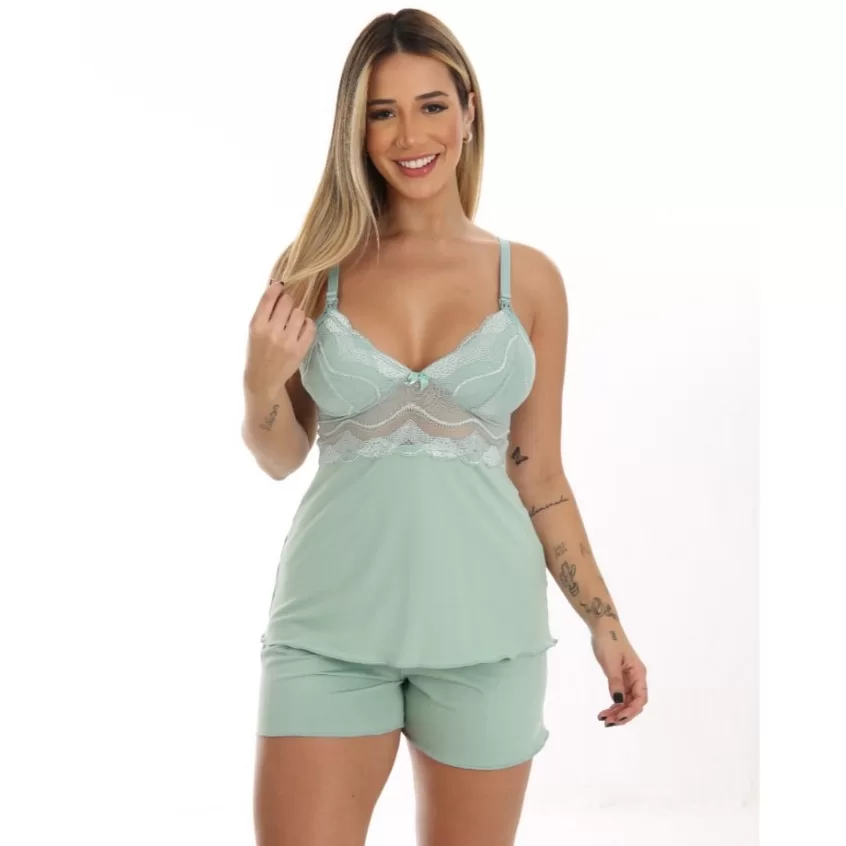 Baby Doll Short Dool Amamentação Feminina Renda: Conforto Pós-Parto com Elegância – 203