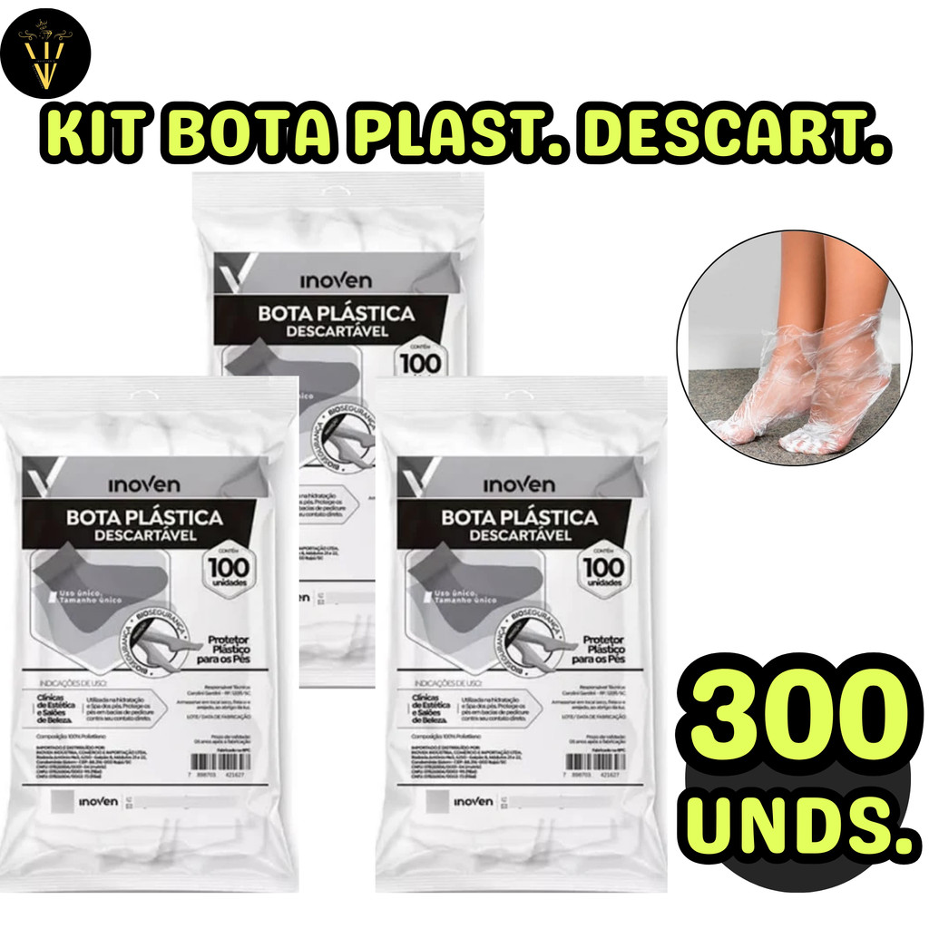 300 Botas Plásticas Descartável Inoven Manicure/Pedicure/Podologia